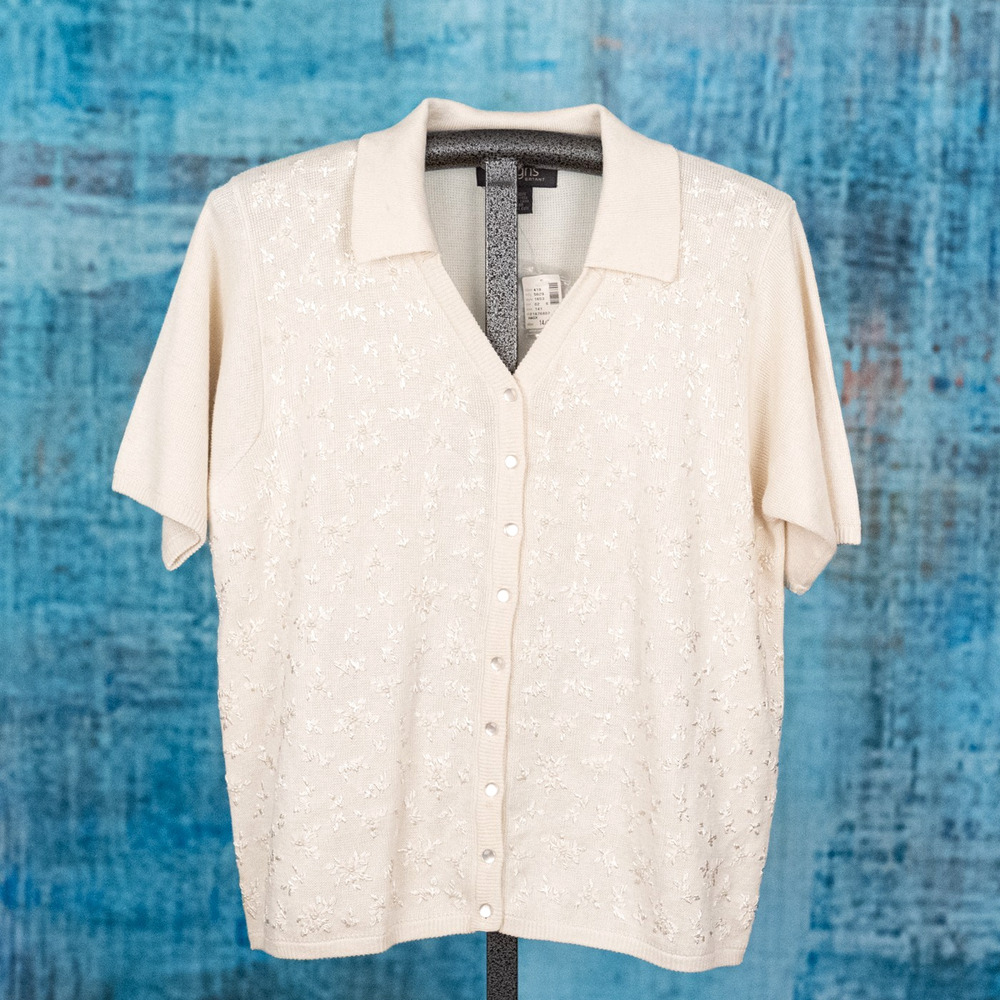 Lane Bryant Designs Cardigan Size 14/16 Embroidered Beaded Floral Cottagecore